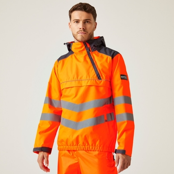 Men's Hi-Vis Waterproof Reflective Overhead Bomber Jacket Orange Grey