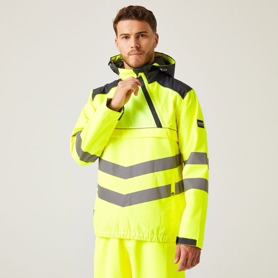 Men's Hi-Vis Waterproof Insulated Reflective Overhead Bomber Jacket Yellow Grey