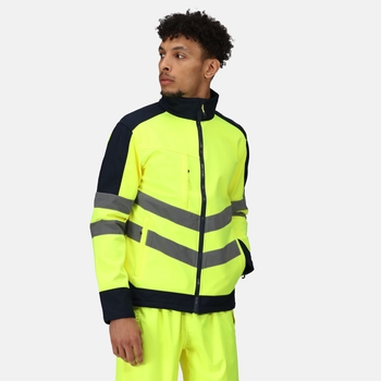 Men's Hi Vis Pro Waterproof Reflective Softshell Work Jacket Yellow Navy