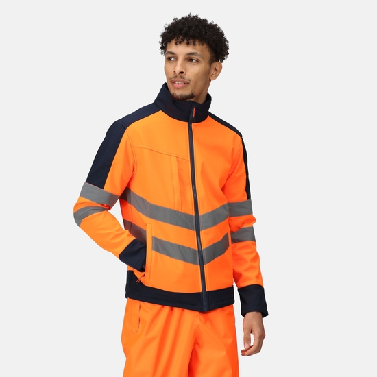 Men's Hi-Vis 3 Layer Softshell Reflective Work Jacket Orange Navy