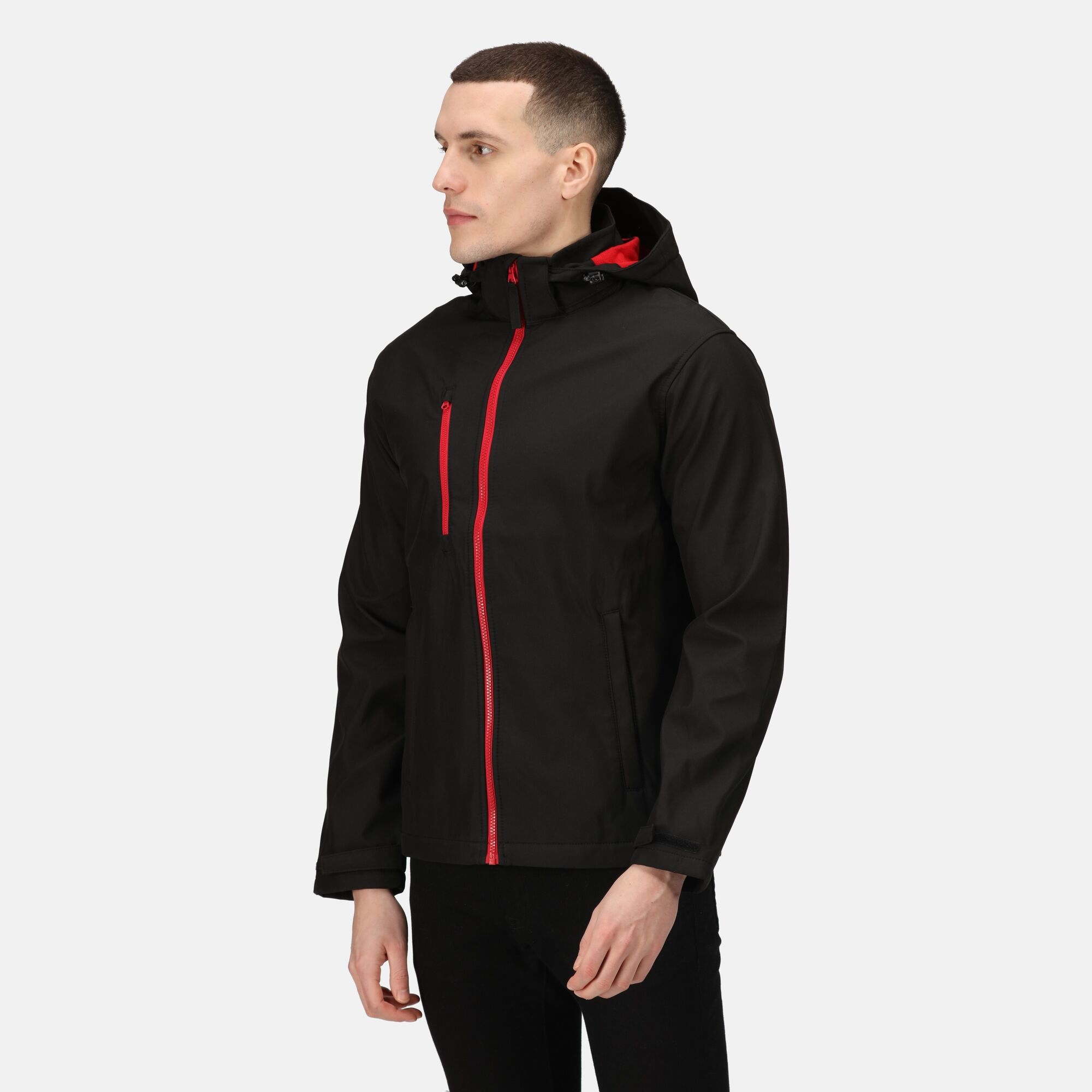Regatta Professional Męski Softshell z Kapturem Venturer Czarno-czerwony, Rozmiar: XL
