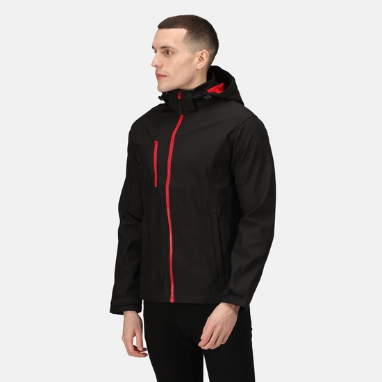 Men's Venturer 3 Layer Printable Hooded Softshell Jacket Black Classic Red