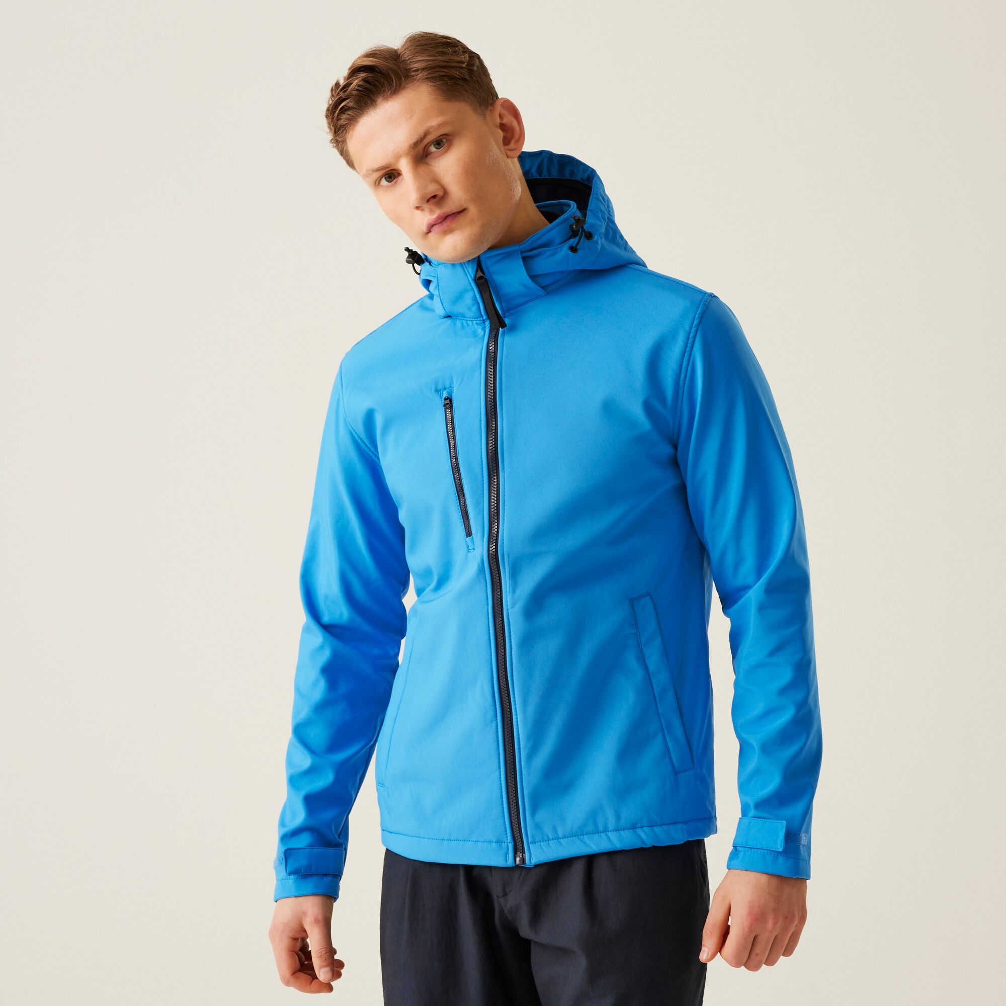 Regatta Professional Men's Wind Resistant Venturer 3 Layer Printable Hooded Softshell Jacket French Blue Navy, Size: 3XL