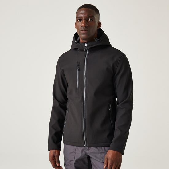 Men's Navigate 2 Layer Hooded Softshell Jacket Black Seal Grey
