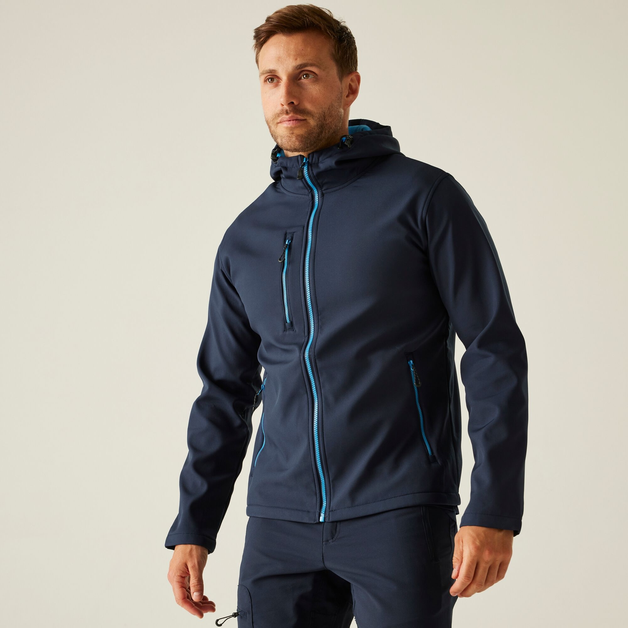 Regatta Professional Men's Navigate 2 Layer Hooded Softshell Jacket - Blue Medium