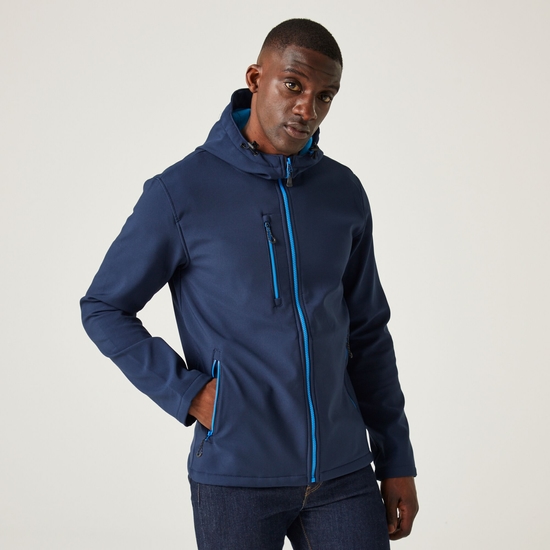 Men's Navigate 2 Layer Hooded Softshell Jacket Navy French Blue