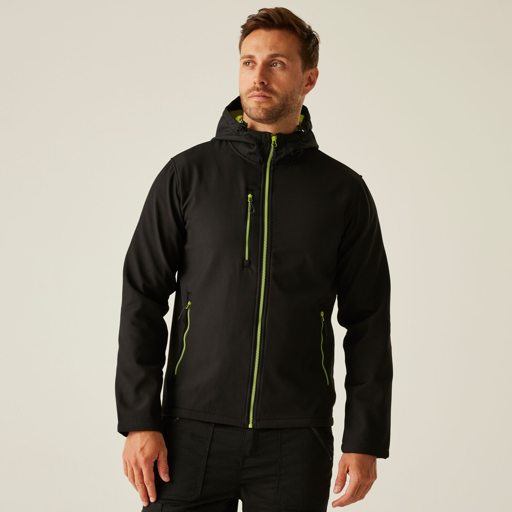 Regatta Professional Men's Navigate 2 Layer Hooded Softshell Jacket - Black Small