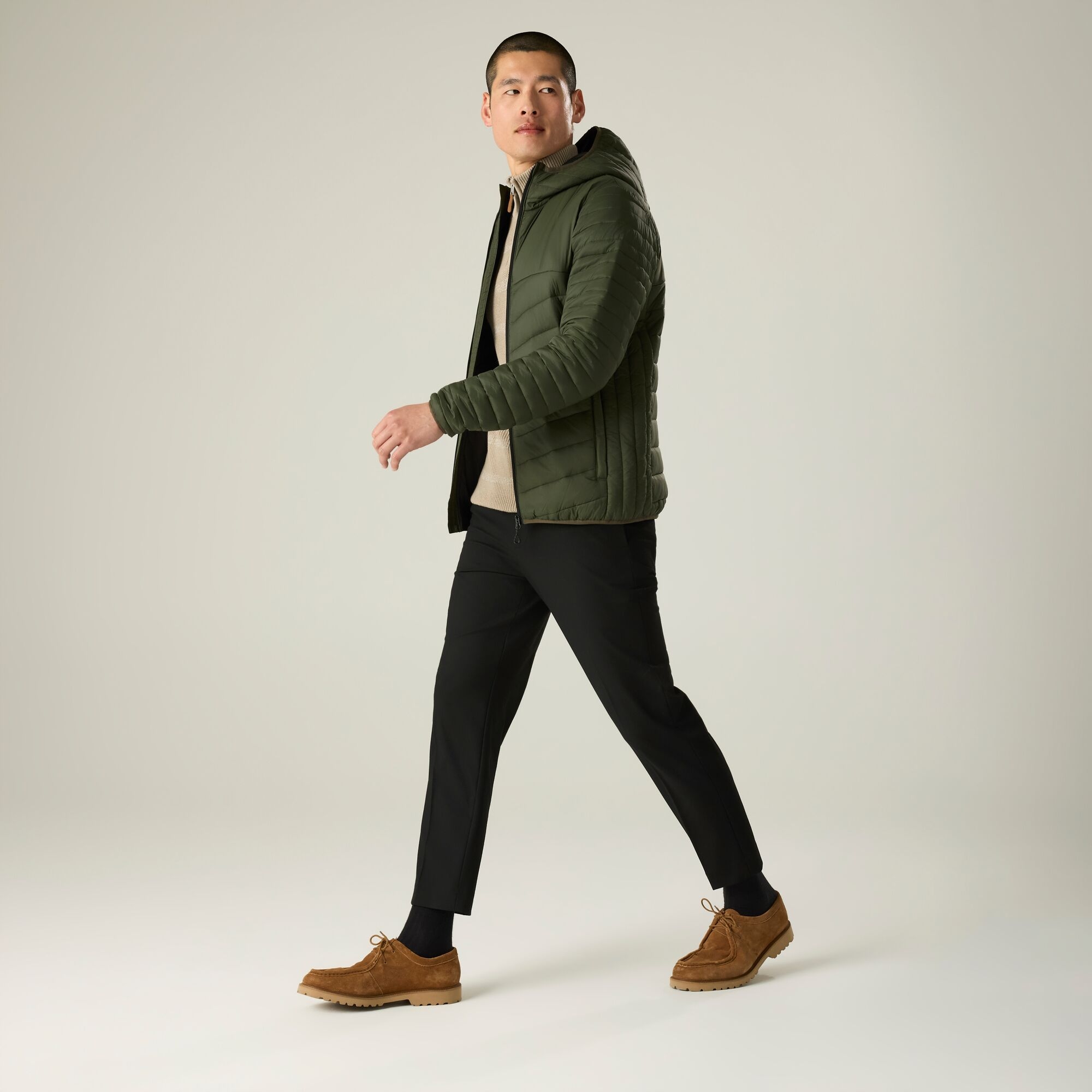 Men's Loft Lite Hybrid Baffled Jacket Dark Khaki Black