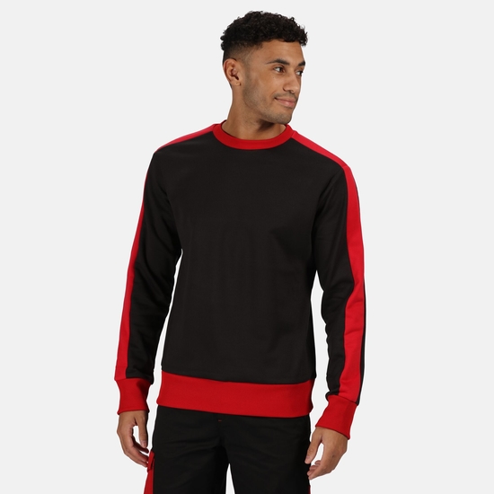 Men's Contrast Crew Neck Sweater Black Classic Red