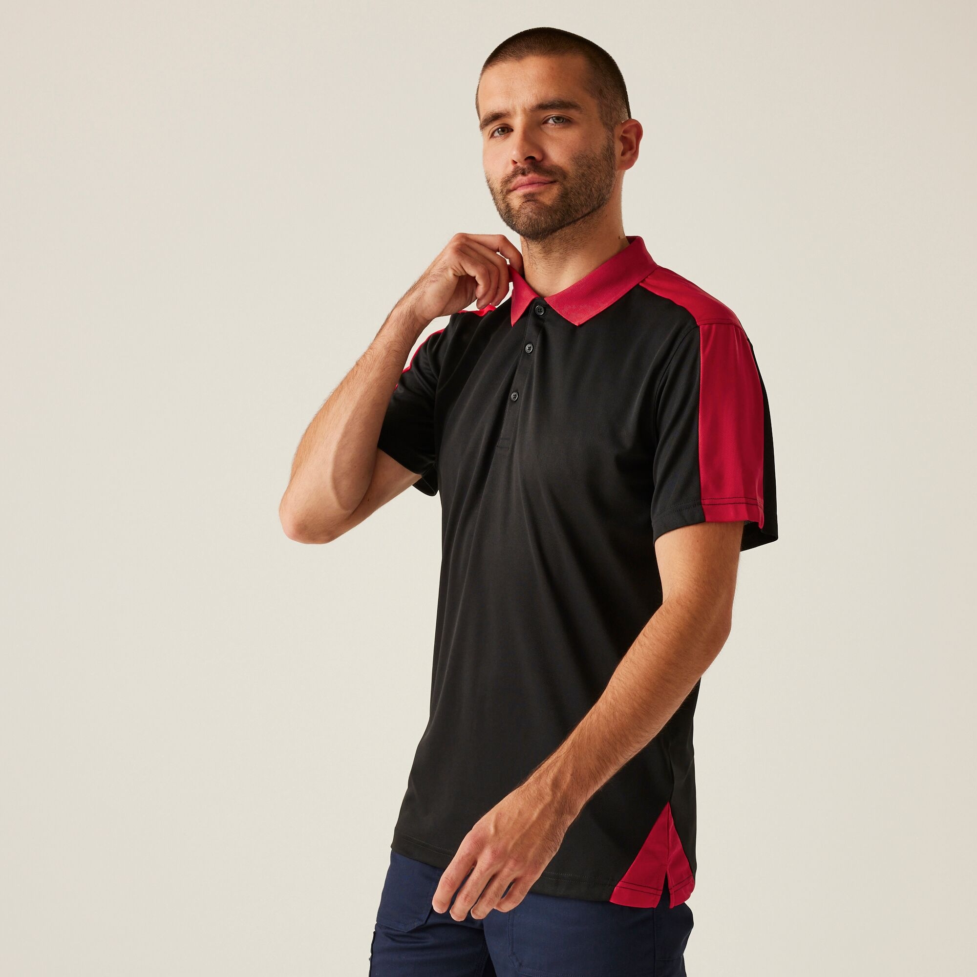 Regatta Professional Męska Koszulka Polo Contrast Czarno-czerwony, Rozmiar: XL