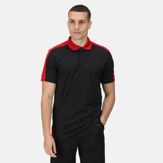 Men's Contrast Coolweave Quick Wicking Polo Shirt Black Classic Red