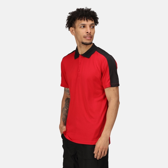 Men's Contrast Coolweave Quick Wicking Polo Shirt Classic Red Black