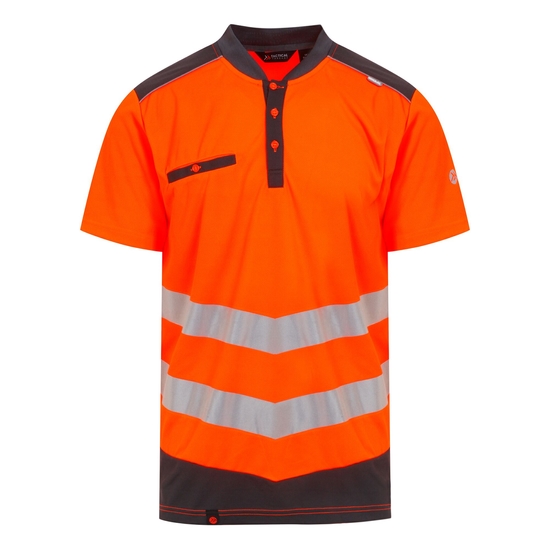 Men's Tactical Hi Vis Reflective Polo Work Shirt Orange Grey
