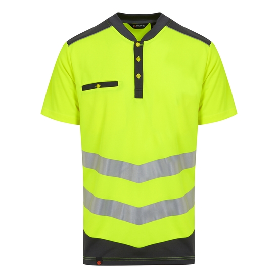 Men's Tactical Hi Vis Reflective Polo Work Shirt Yellow Grey