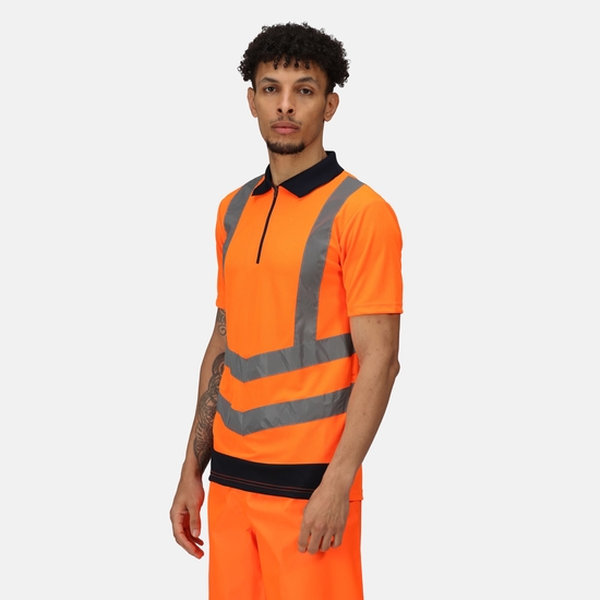 Męska koszulka polo odblaskowa Professional Pomarańczowo-granatowy