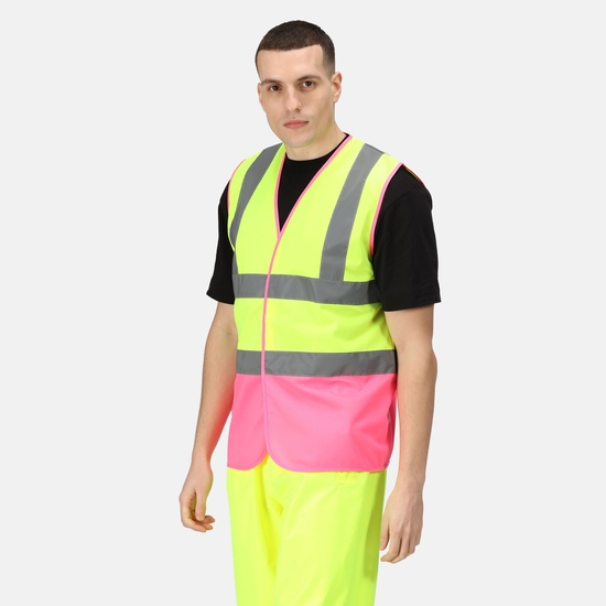 Men's Two Tone Hi-Vis Vest Yellow/Pink