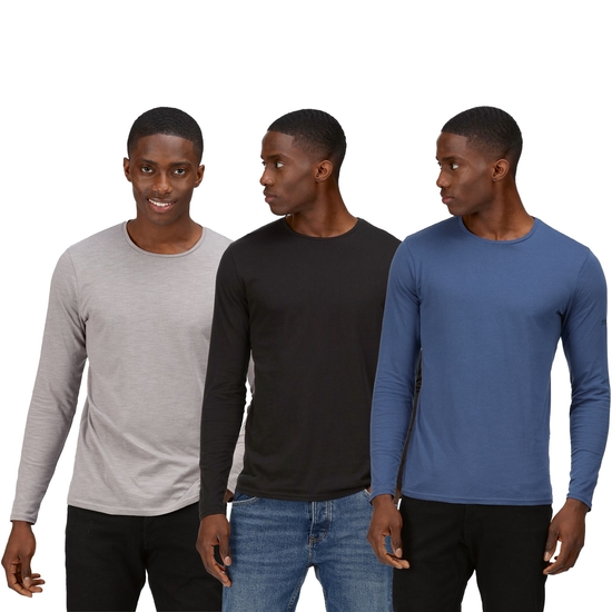 Men's Essentials Long Sleeve 3 Pack T-Shirts Mixed