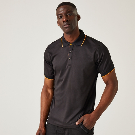 Men's Navigate Short Sleeve Polo Shirt Black Orange Pop