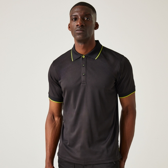 Men's Navigate Short Sleeve Polo Shirt Black Lime Green