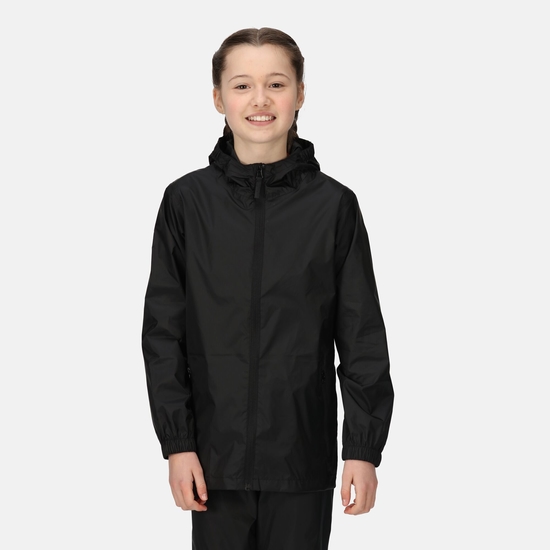 Dziecięca kurtka przeciwdeszczowa + worek Packaway Czarny