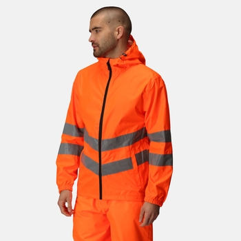Men's Hi Vis Pro Waterproof Reflective Packaway Work Jacket Orange