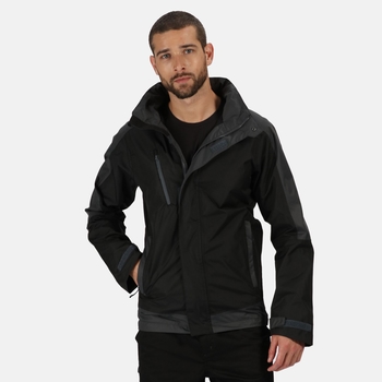 Men's Contrast Waterproof Shell Jacket Black Seal Grey