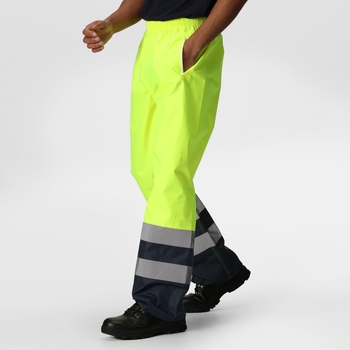 Men's Hi Vis Pro Waterproof Reflective Work Over Trousers Yellow Navy