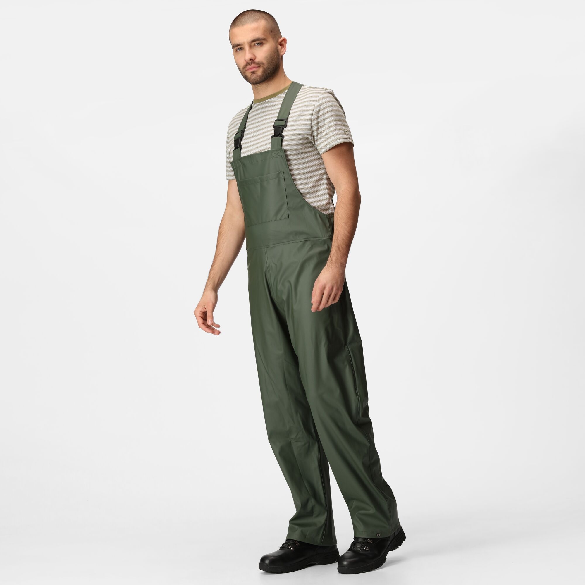 Regatta Professional Męskie spodnie robocze przeciwdeszczowe z szelkami Stormflex Ciemna oliwka